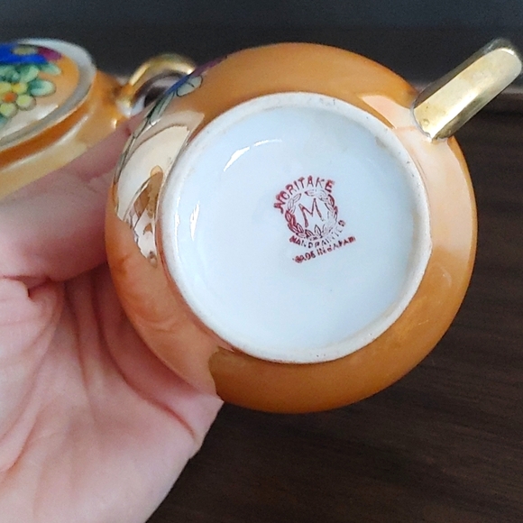 Vintage Noritake Japan cream and sugar set. Orange lusterware hand painted. - Picture 2 of 9